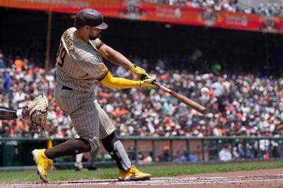 Gary Sanchez hitting with Padres, AP generic file photo