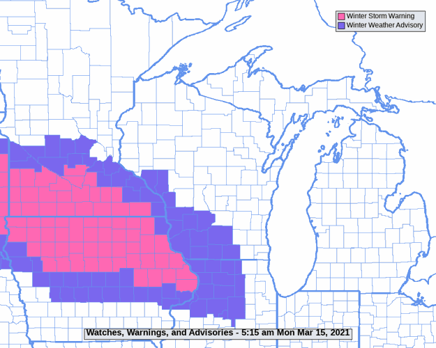 Midwest advisories by National Weather Service