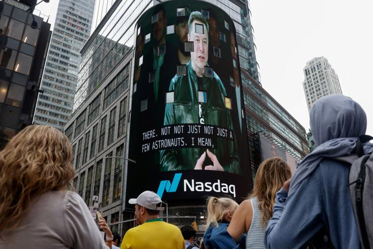A billboard of SpaceX is pictured on the day of SpaceX's initial public offering (IPO) at the Nasdaq MarketSite, in New York City