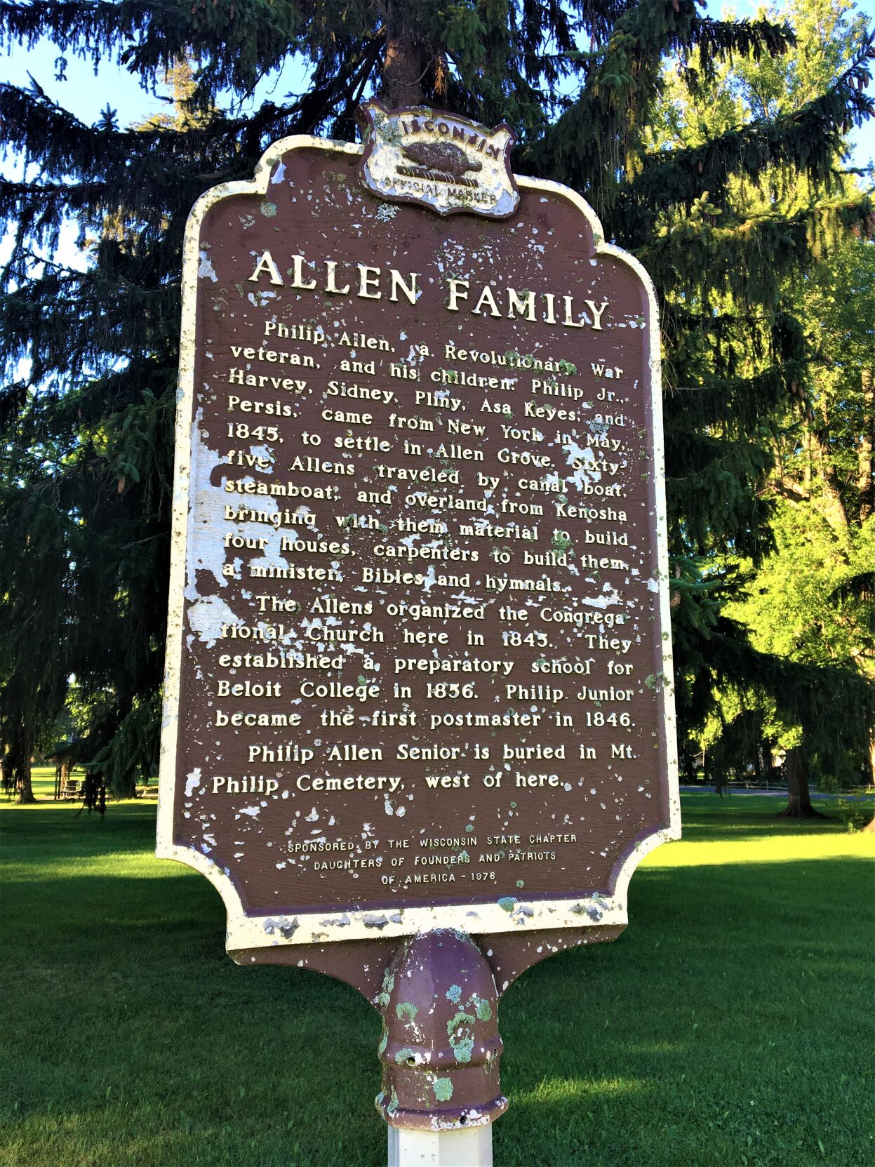 "Allen Family" historical marker at Allens Grove, Clinton Street between Foot and Main streets