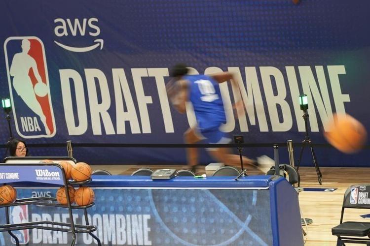 May 11, 2026; Chicago, IL, USA; Rueben Chinyelu participates in the 2026 NBA Draft Combine at Wintrust Arena. Mandatory Credit: David Banks-Imagn Images