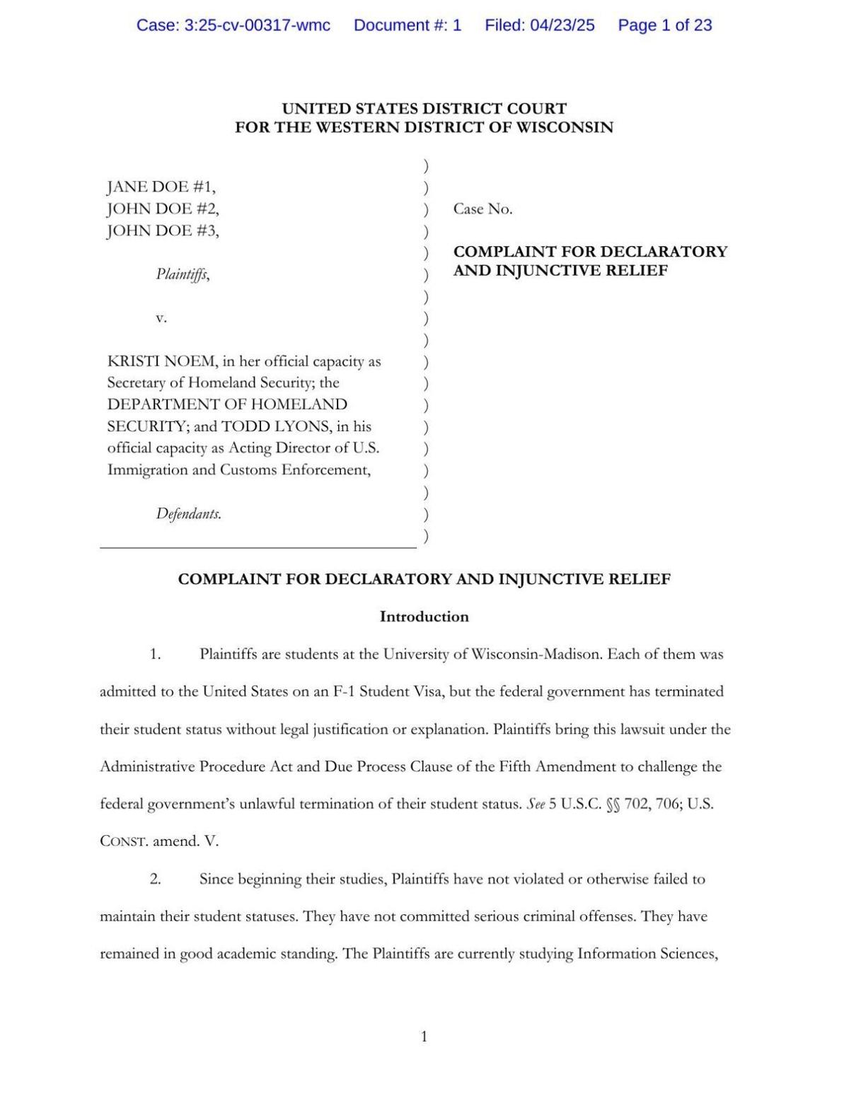 Jane Doe v. Noem complaint