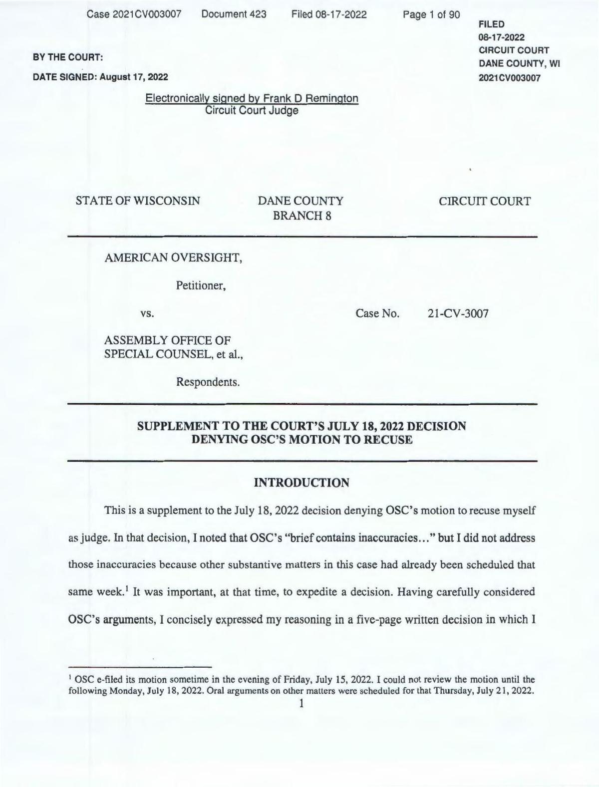 Judge Remington's order