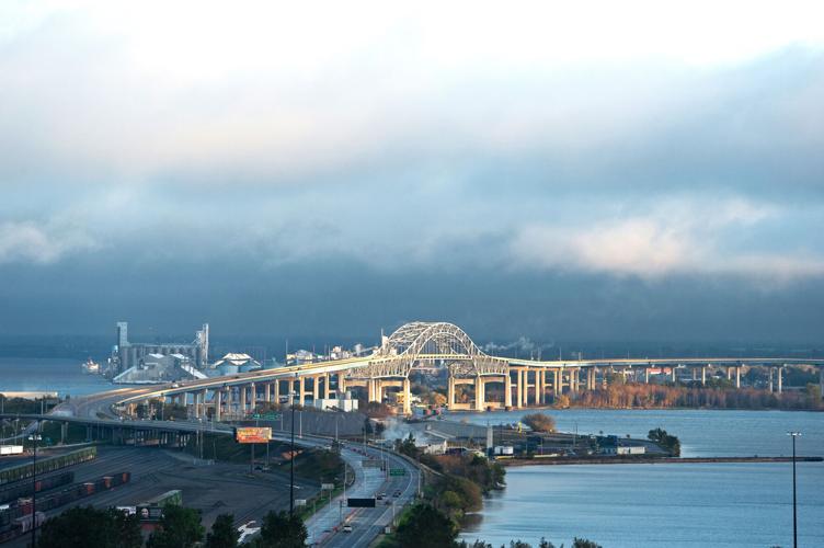 The John A. Blatnik Bridge separating Superior, Wisc. and Duluth, Minn.