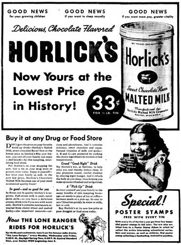 Horlick's Malted Milk newspaper advertisement - June 1939