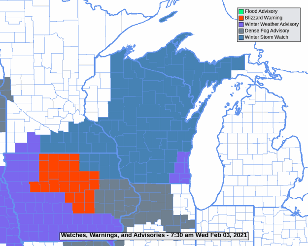 Midwest advisories by National Weather Service