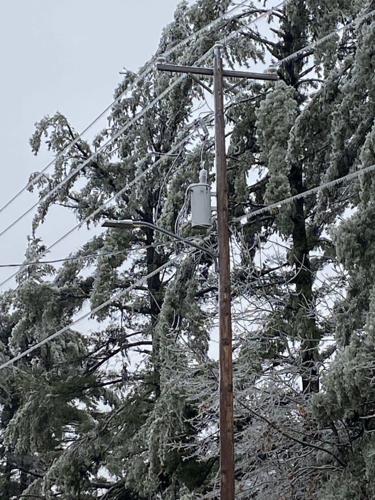 Ice on power poles in Plainfield 4-3-26