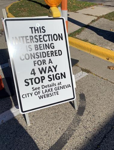 A sign has been placed near the intersection of Broad Street and Dodge Street to inform residents that a four-way stop is being considered for that area
