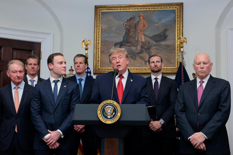 U.S. President Trump delivers remarks with cryptocurrency executives, at the White House in Washington