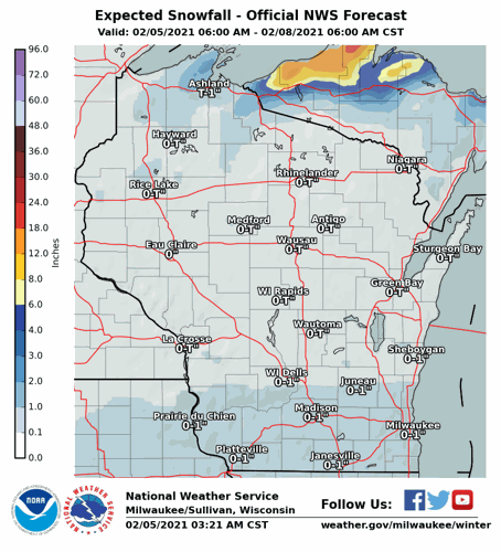 Snowfall Fri-Mon by National Weather Service