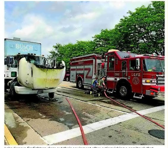 Emergency crews respond to semitruck fire in downtown Lake Geneva