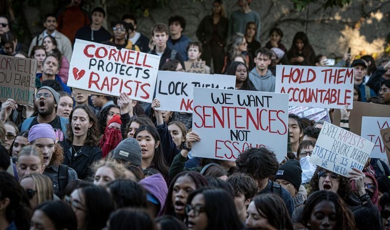 Protesters rally at Cornell University in Ithaca, New York, on Oct. 5, 2026.