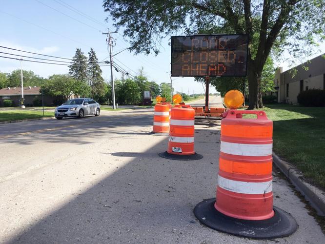 Road closing sign on Highway P in the Town of Burlington