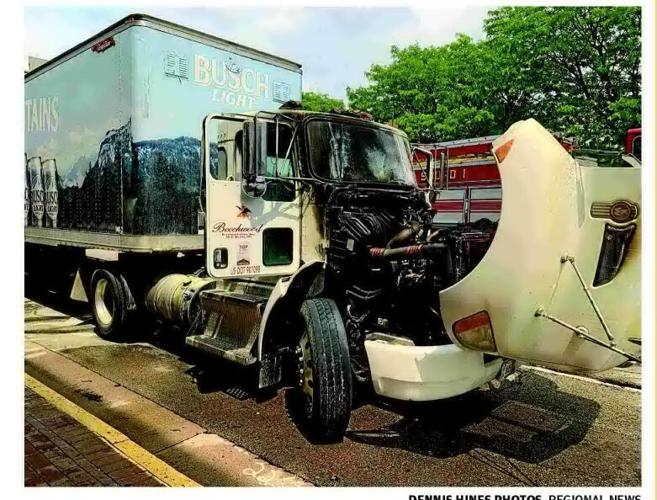 Emergency crews respond to semitruck fire in downtown Lake Geneva