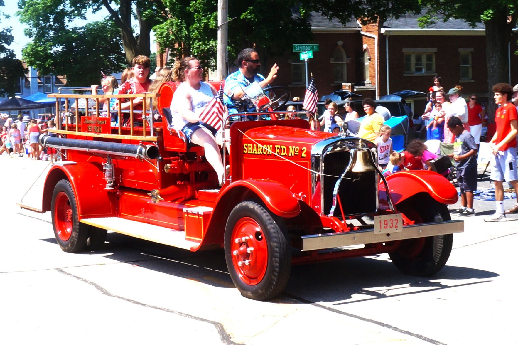 Antique fire apparatus on parade in the 2023 Sharon Independence Day parade