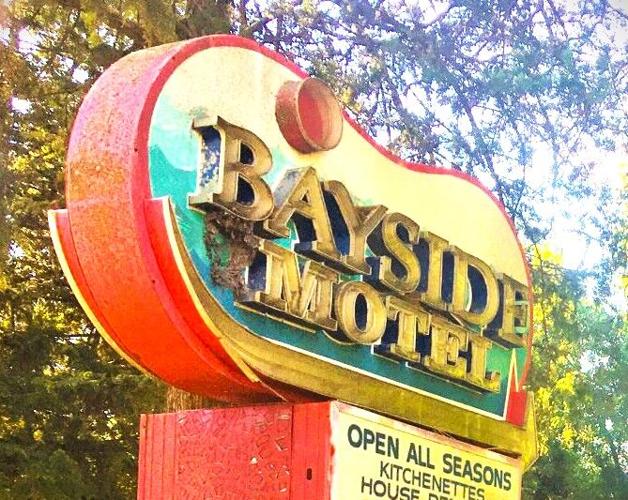 Vintage 1960s sign for the Bayside Motel in Williams Bay, removed in 2023