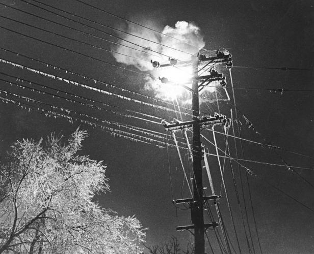 March 1976 ice storm power pole