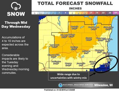 National Weather Service snow forecast, 1-22-19