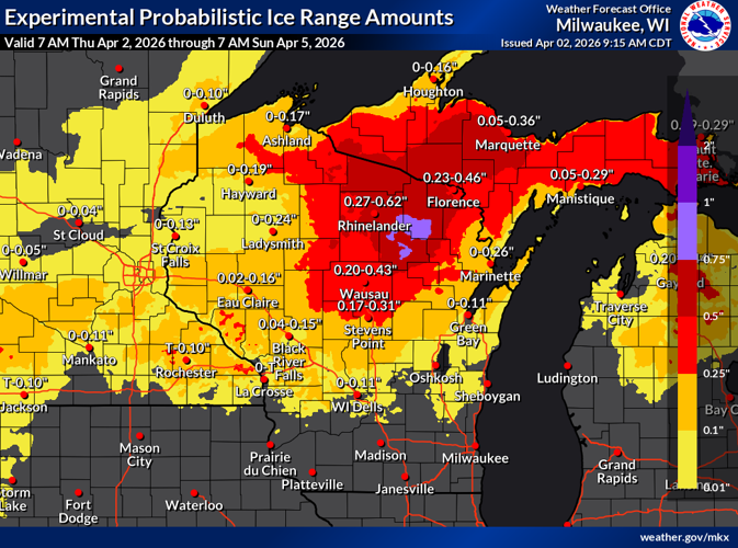 NWS expected ice 4-2-26