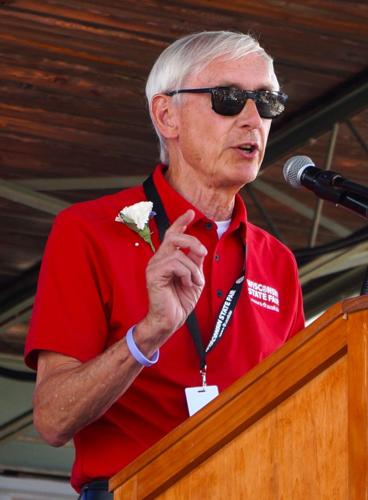 Wisconsin Gov. Tony Evers delivers the keynote opening ceremony speech at the 2023 Wisconsin State Fair