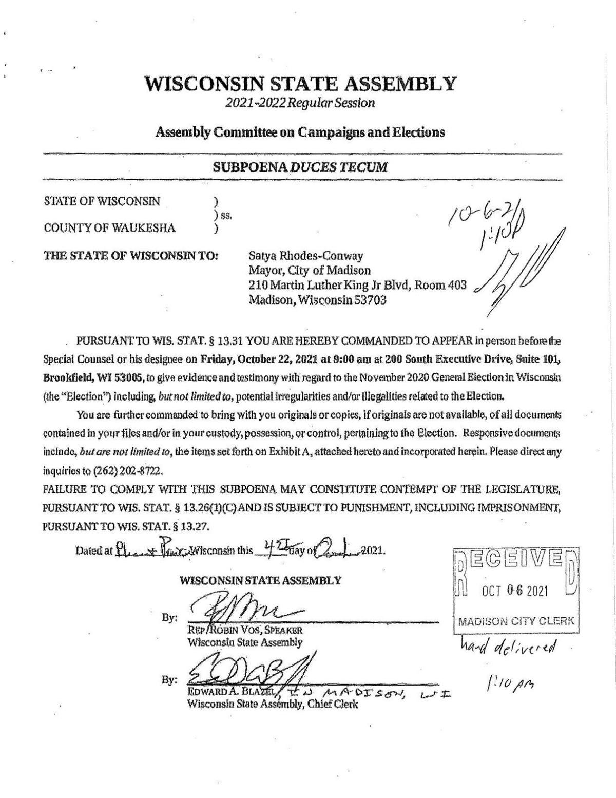 Read the subpoena of Madison Mayor Satya Rhodes-Conway