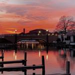 Hotel Deck November 24, 2021: Red sunset over Lake Geneva Dam