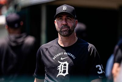 Detroit Tigers pitcher Justin Verlander in the dugout during the fourth inning between Detroit Tigers and Philadelphia Phillies