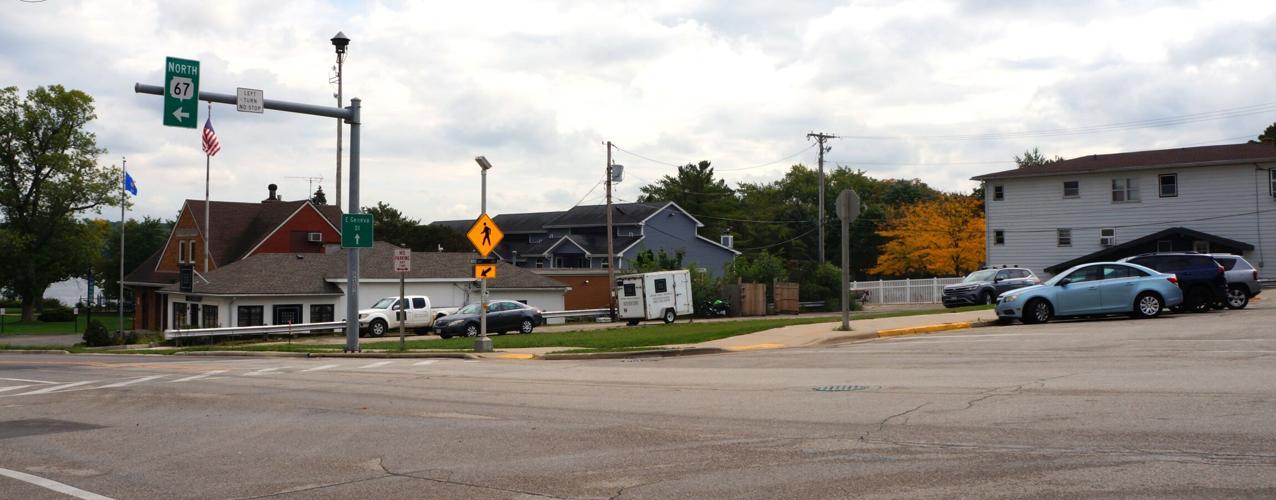 Soon to be redeveloped - vacant lot at 1 E. Geneva St. (State Hwy. 67) in downtown WIlliams Bay