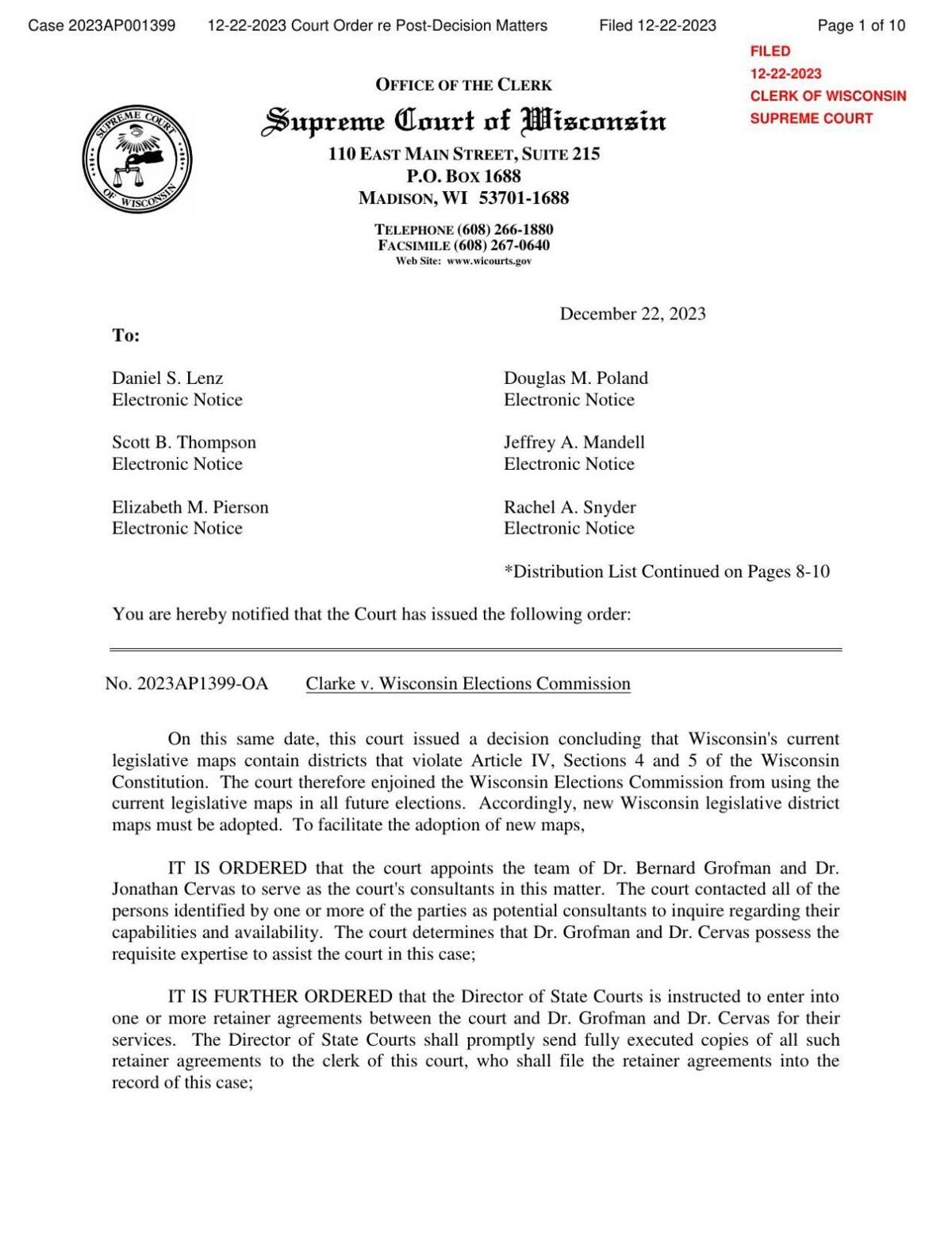 Redistricting court order