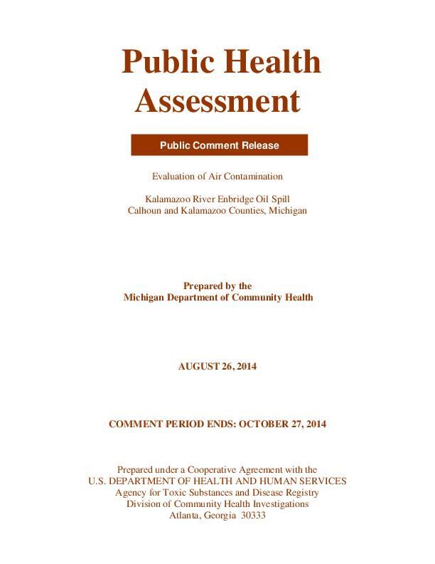 Michigan 2014 health assessment: Enbridge oil spill