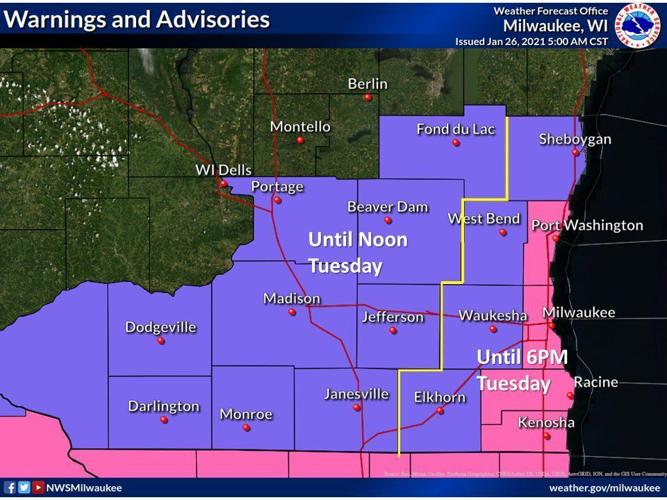 Advisories Tuesday by National Weather Service