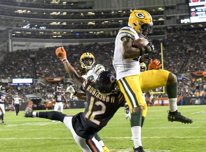 Adrian Amos interception against Bears, AP photo