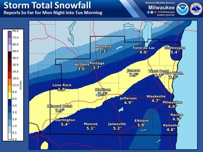 Snow totals as of Tuesday morning 1-26-21