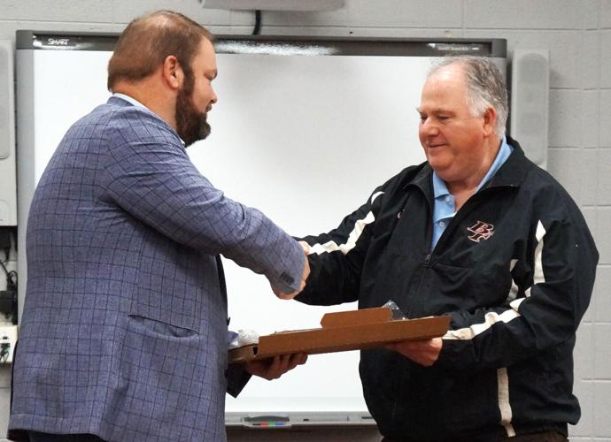 State Rep. Tyler August (R-32, Lake Geneva) honors retiring Big Foot Board of Education member Kim Arntz
