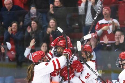 Women's hockey celebrate