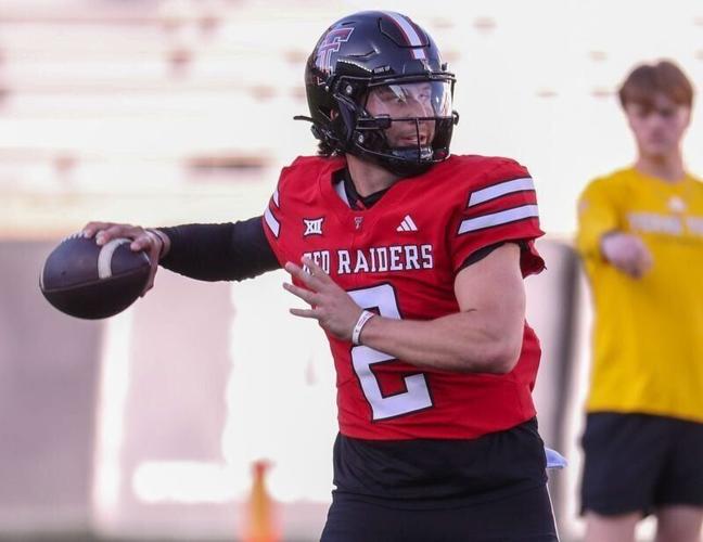Brendan Sorsby looks to throw during the Texas Tech football team's spring game, Friday, April 17, 2026, at Jones AT&T Stadium. Sorsby has since left Texas Tech and is preparing for the 2027 NFL draft.