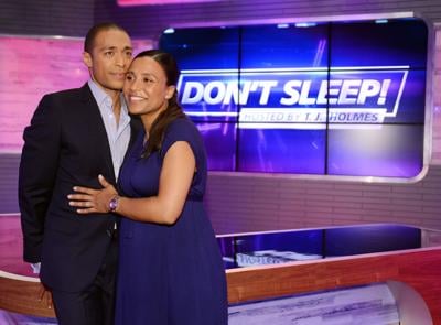 Host T.J. Holmes and his wife Marilee Fiebig on Oct. 1, 2012, in New York.