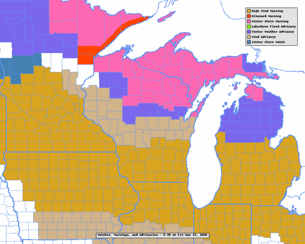 NWS watches, warnings, advisories March 13