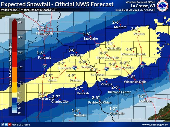 Storm totals Fri-Sat by National Weather Service