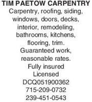 TIM PAETOW CARPENTRY Carpentry,