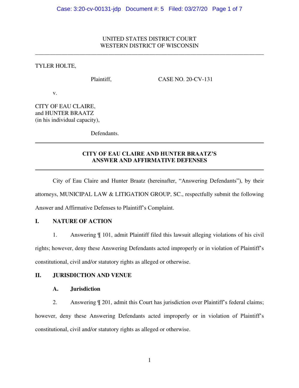 City's answer to civil complaint | | leadertelegram.com