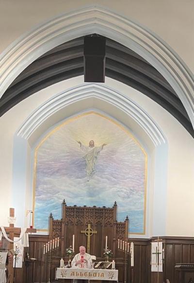 Jesus Repainted Repainted mural of Christ's Ascension into Heaven at First Evangelical ...