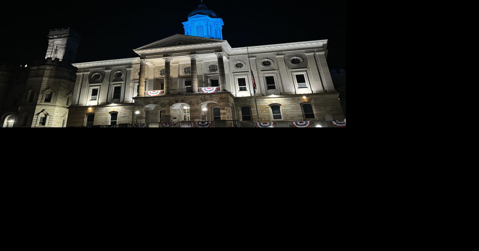 The Armstrong County Courthouse lights teal for Tourette awareness for