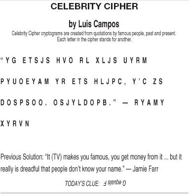 Cipher Actor CELEBRITY CIPHER | Arts-and-entertainment | leadertimes.com