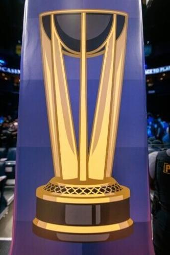 NBA Cup logo on the backboard prior to the Cup quarter-final game between the Phoenix Suns and Oklaoma City Thunder