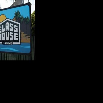The Glass House Farms logo outside the facility in Camarillo, California