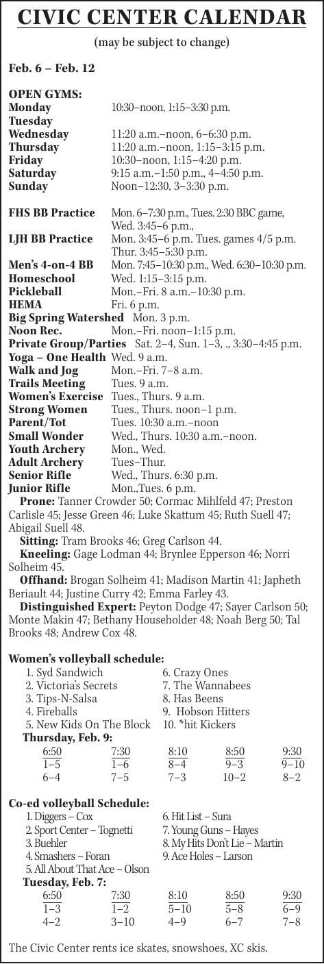 Civic Center Calendar | Sports | lewistownnews.com