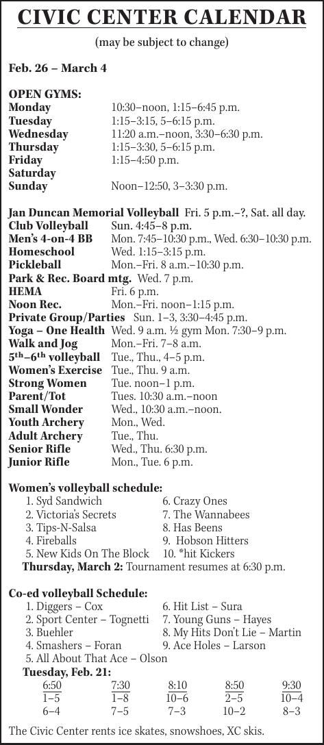 Civic Center Calendar for Feb. 25 | Sports | lewistownnews.com