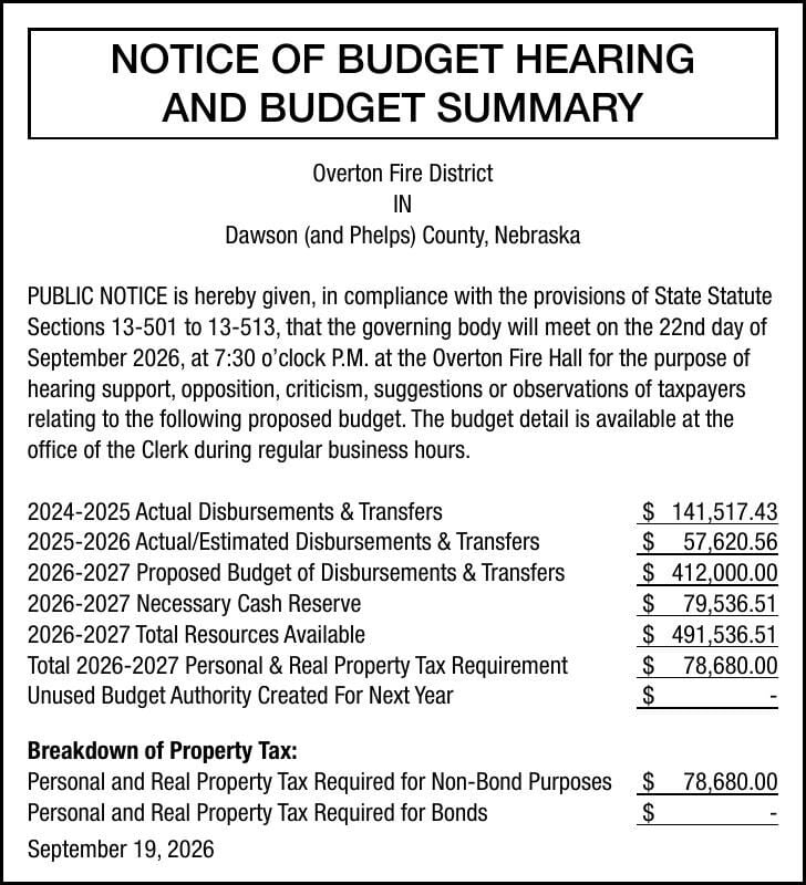 OVERTON FIRE DISTRICT - Ad from 2026-09-15