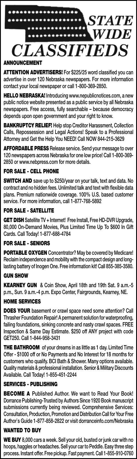 STATEWIDE CLASSIFIEDS - Ad from 2026-04-18